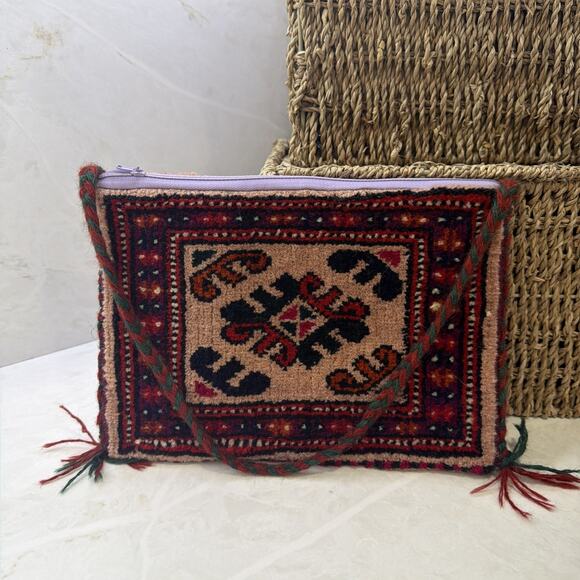 Vintage Turkmen Carpet Handbag 70s Purse Shoulder Bag Hippy Boho Multicolor